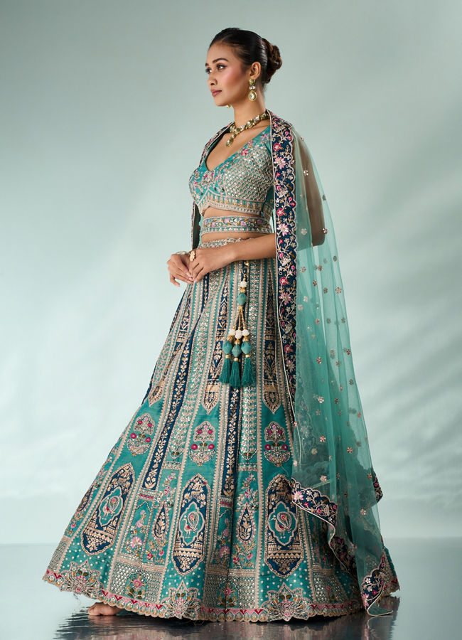 Mohey Women Green Tissue Lehenga with Sequin Work