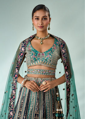 Mohey Women Green Tissue Lehenga with Sequin Work
