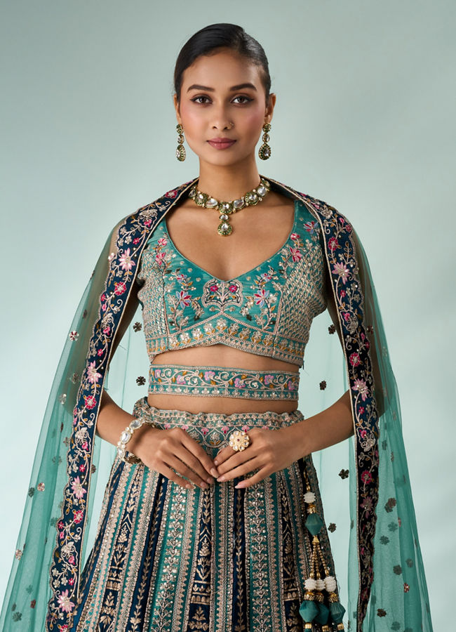 Mohey Women Green Tissue Lehenga with Sequin Work