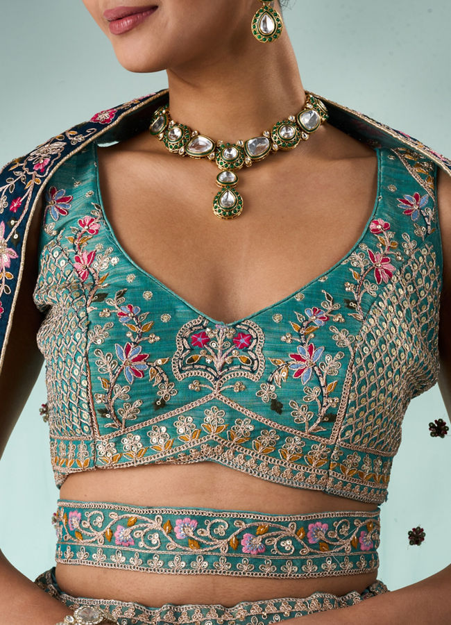 Mohey Women Green Tissue Lehenga with Sequin Work