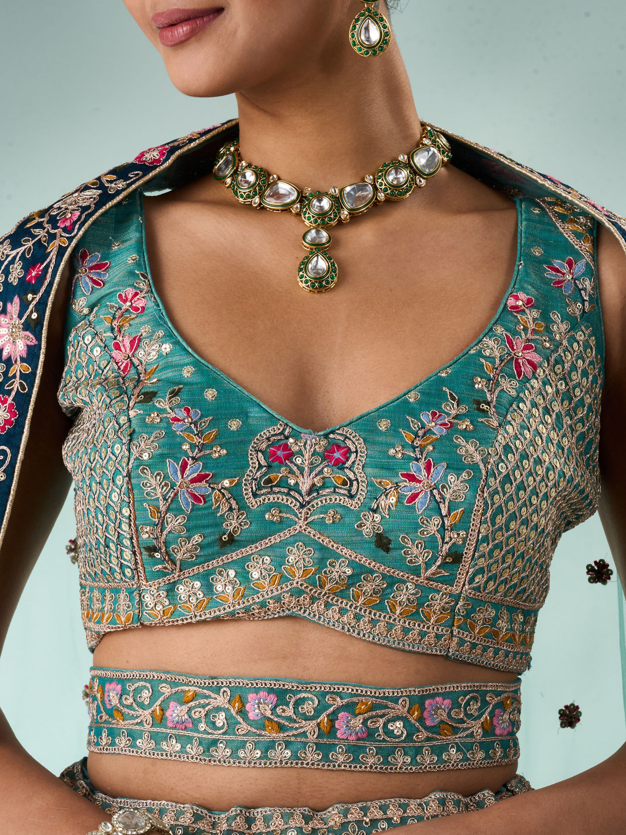Mohey Women Green Tissue Lehenga with Sequin Work