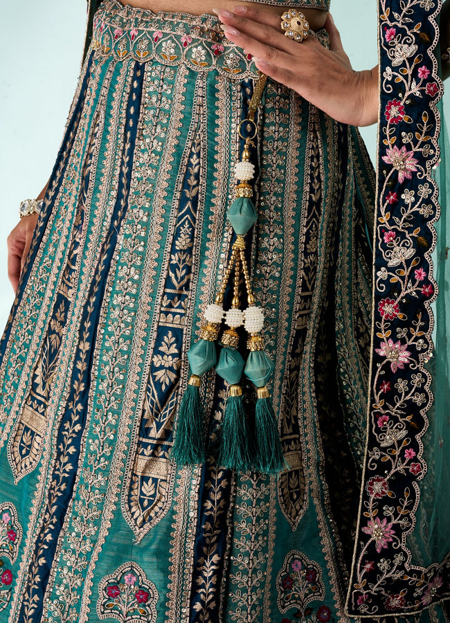 Mohey Women Green Tissue Lehenga with Sequin Work