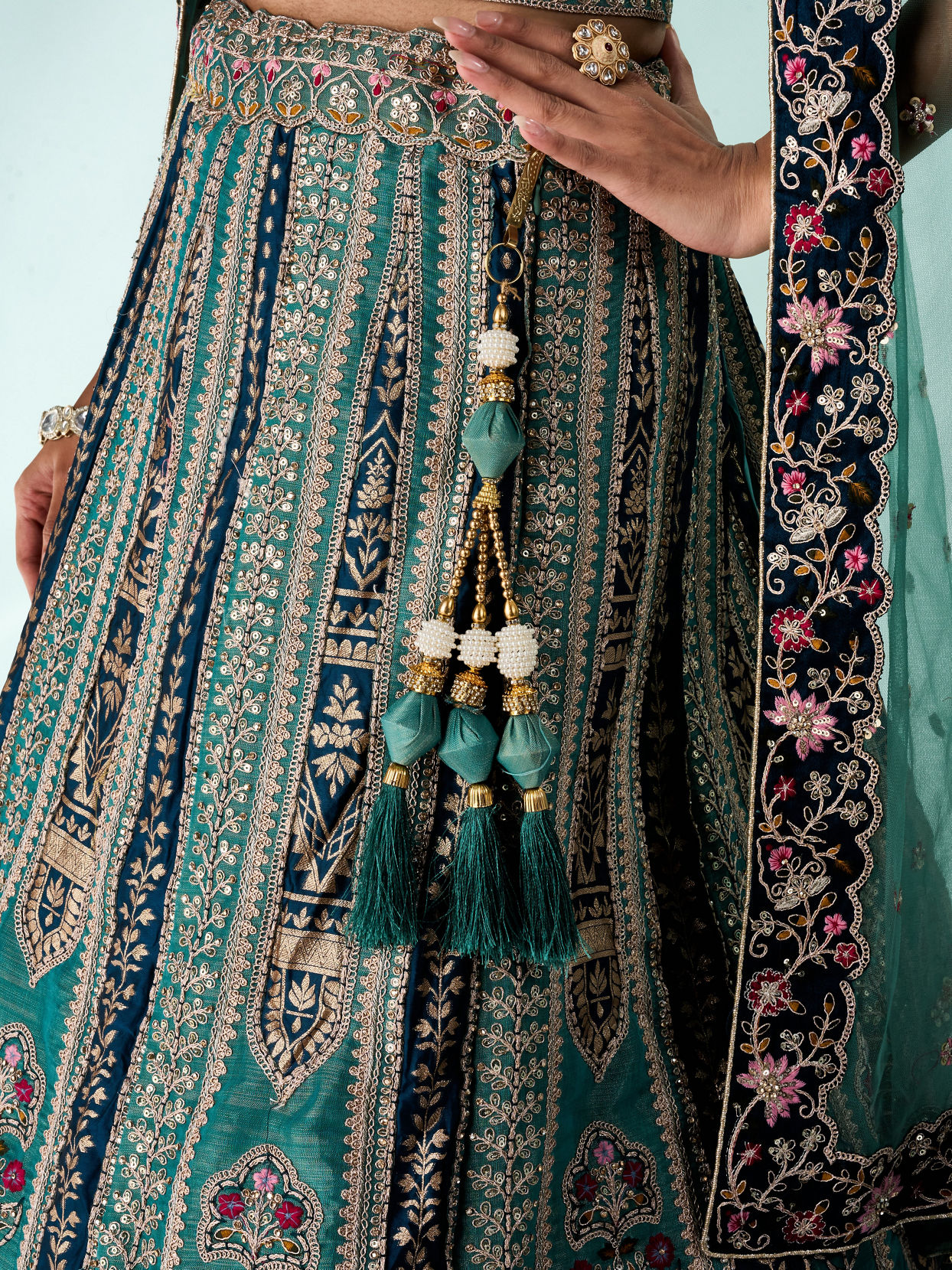 Mohey Women Green Tissue Lehenga with Sequin Work