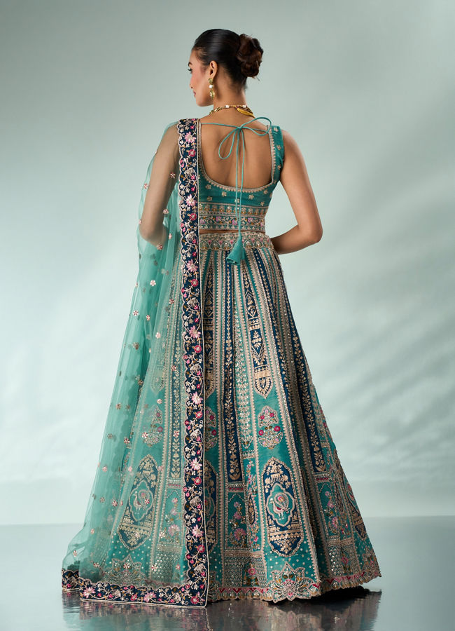 Mohey Women Green Tissue Lehenga with Sequin Work