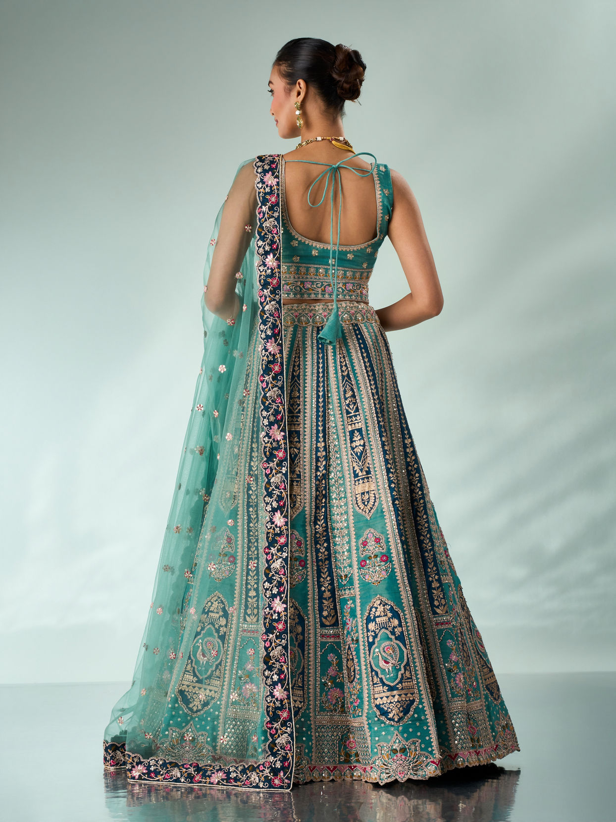 Mohey Women Green Tissue Lehenga with Sequin Work