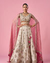 Mohey Women Cream Tissue Lehenga with Sequin Work