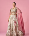 Mohey Women Cream Tissue Lehenga with Sequin Work