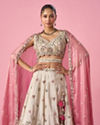 Mohey Women Cream Tissue Lehenga with Sequin Work