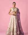Mohey Women Cream Tissue Lehenga with Moti and Sequin Work