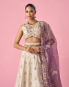 Mohey Women Cream Tissue Lehenga with Moti and Sequin Work
