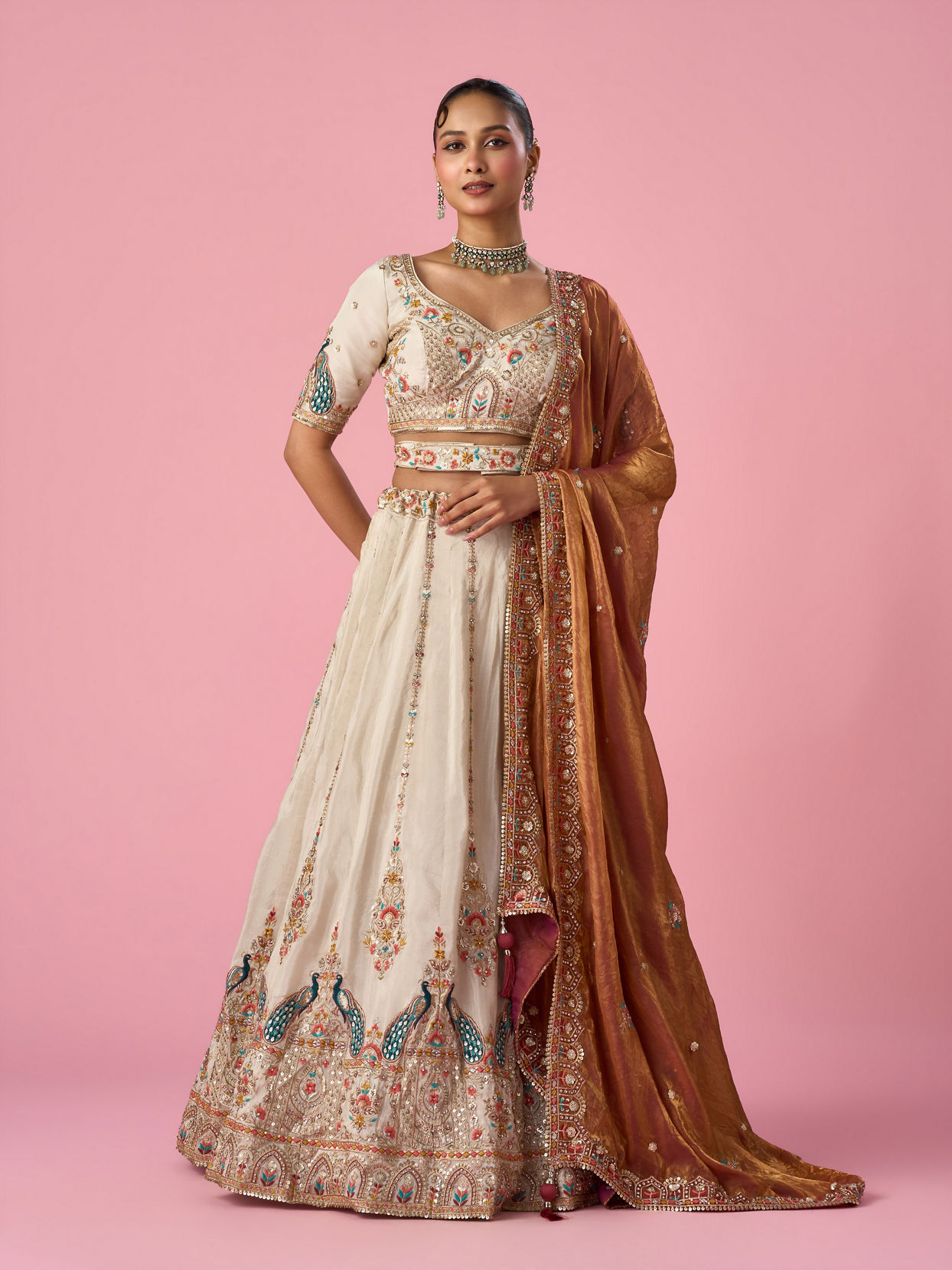 Mohey Women Orange Art Silk Lehenga with Sequin Work