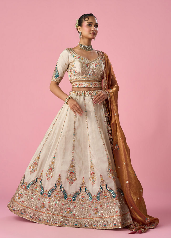 Mohey Women Orange Art Silk Lehenga with Sequin Work