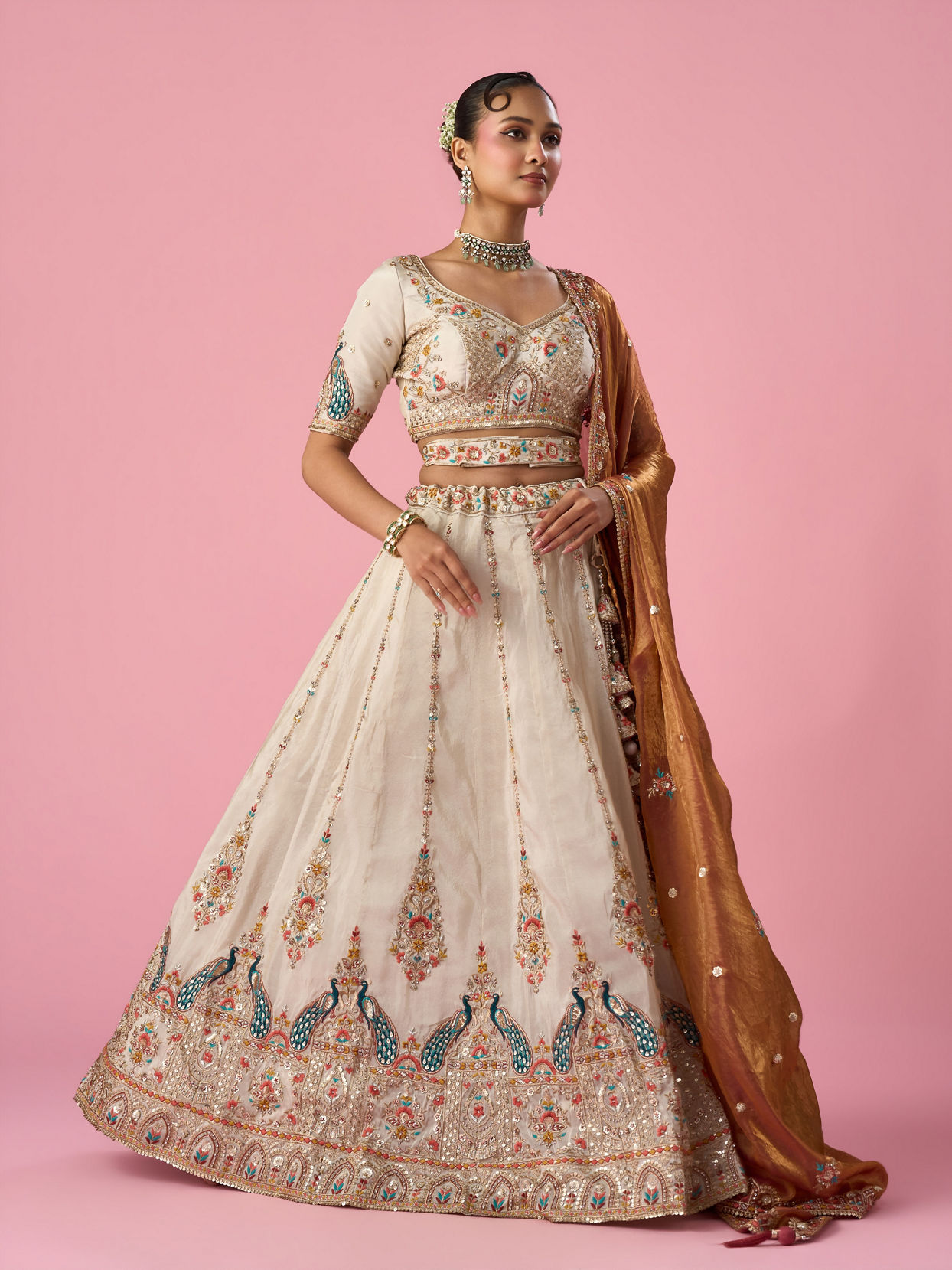 Mohey Women Orange Art Silk Lehenga with Sequin Work
