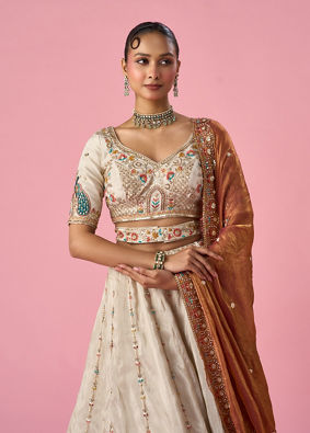 Mohey Women Orange Art Silk Lehenga with Sequin Work