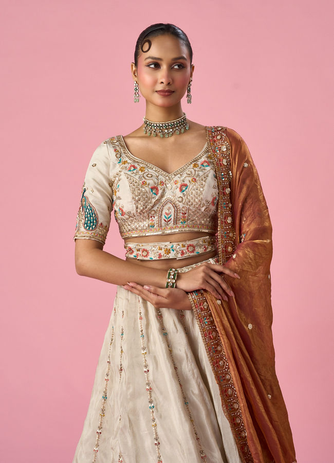 Mohey Women Orange Art Silk Lehenga with Sequin Work
