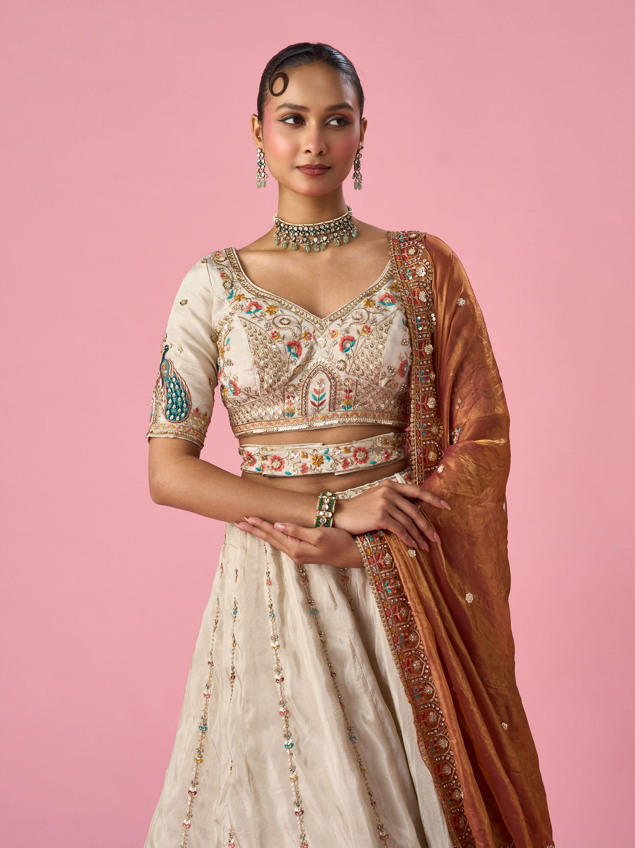Mohey Women Orange Art Silk Lehenga with Sequin Work