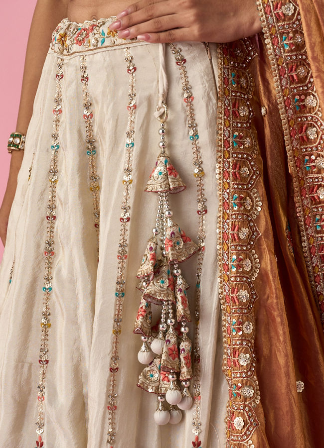 Mohey Women Orange Art Silk Lehenga with Sequin Work
