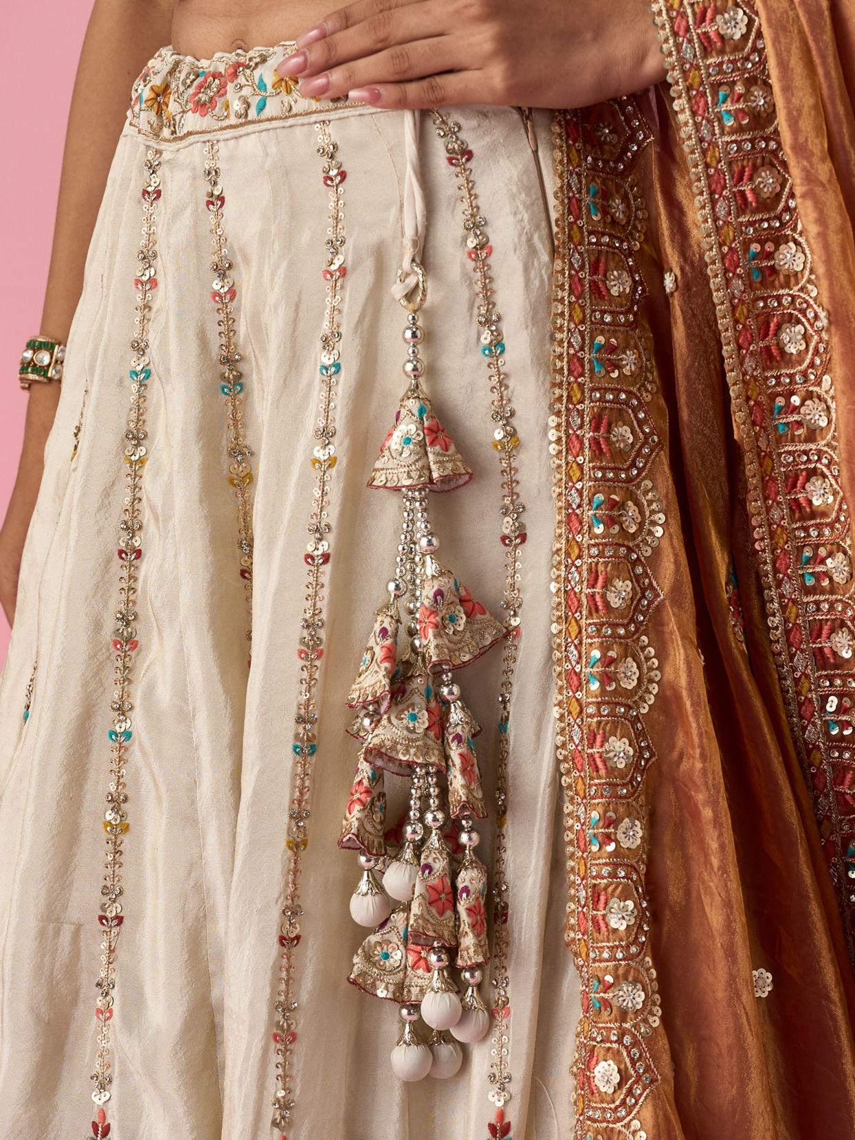 Mohey Women Orange Art Silk Lehenga with Sequin Work