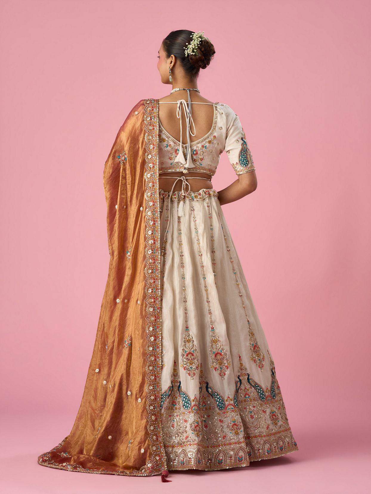 Mohey Women Orange Art Silk Lehenga with Sequin Work