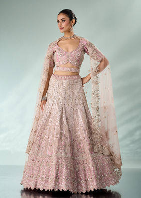 Mohey Women Pink Art Silk Bridal Lehenga with Cutdana Work
