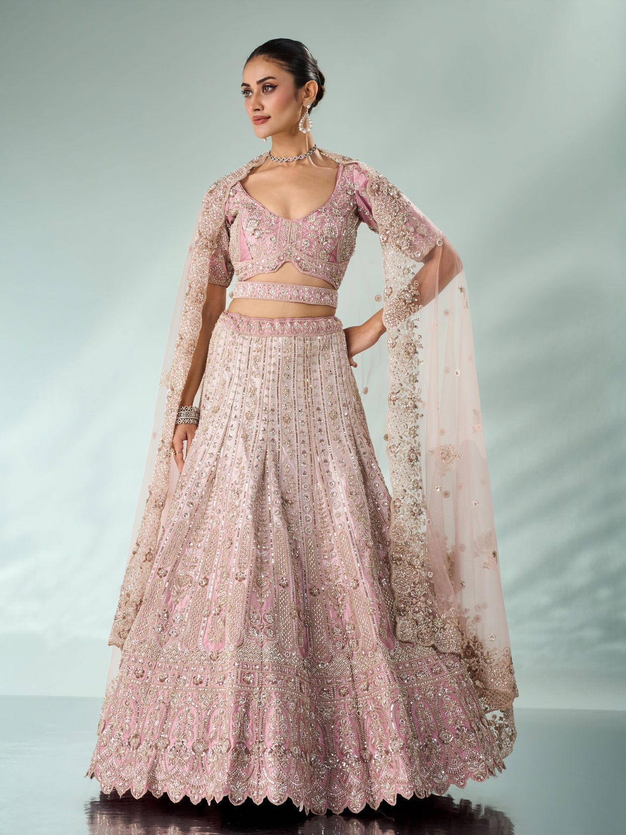 Mohey Women Pink Art Silk Bridal Lehenga with Cutdana Work
