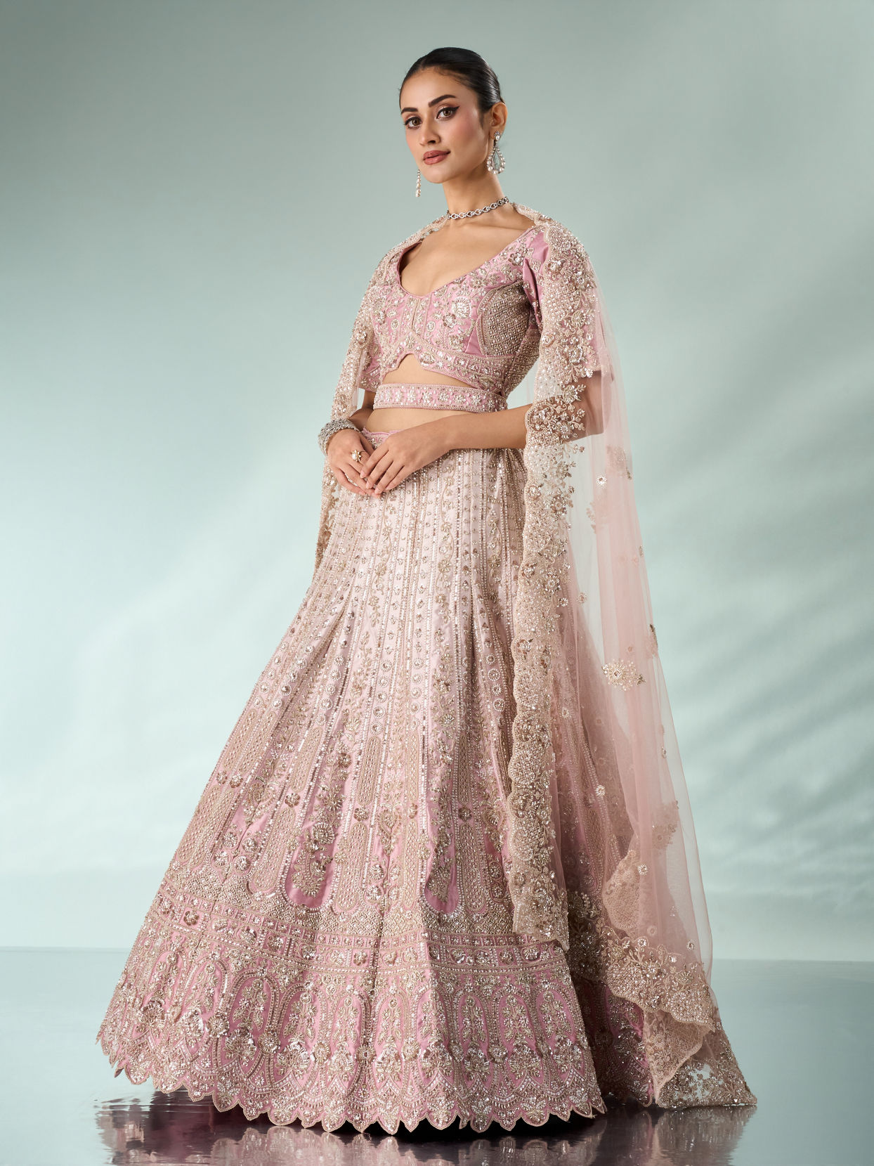 Mohey Women Pink Art Silk Bridal Lehenga with Cutdana Work