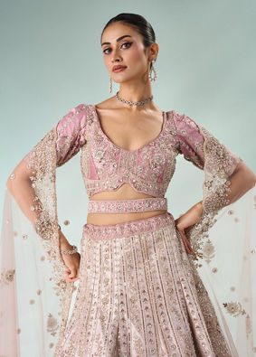Mohey Women Pink Art Silk Bridal Lehenga with Cutdana Work