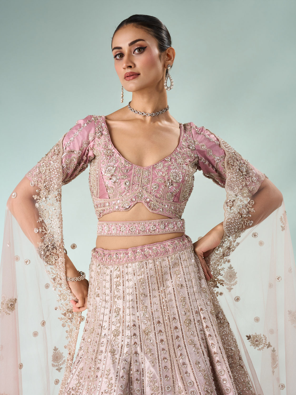 Mohey Women Pink Art Silk Bridal Lehenga with Cutdana Work