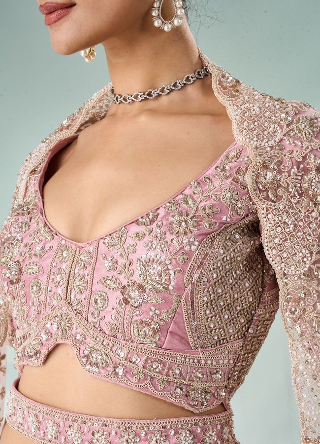 Mohey Women Pink Art Silk Bridal Lehenga with Cutdana Work