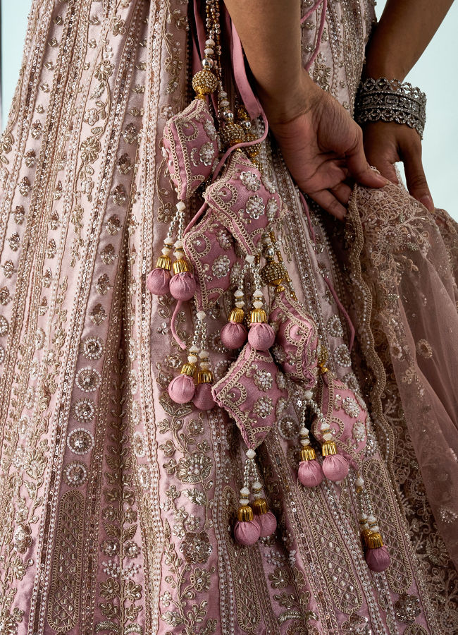 Mohey Women Pink Art Silk Bridal Lehenga with Cutdana Work