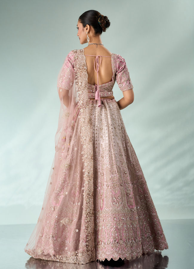 Mohey Women Pink Art Silk Bridal Lehenga with Cutdana Work