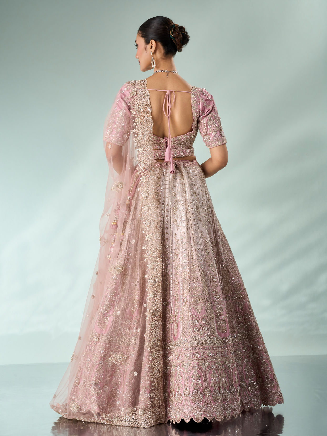 Mohey Women Pink Art Silk Bridal Lehenga with Cutdana Work