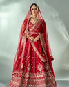 Mohey Women Red Silk Bridal Lehenga with Zari Work