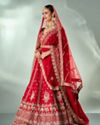 Mohey Women Red Silk Bridal Lehenga with Zari Work
