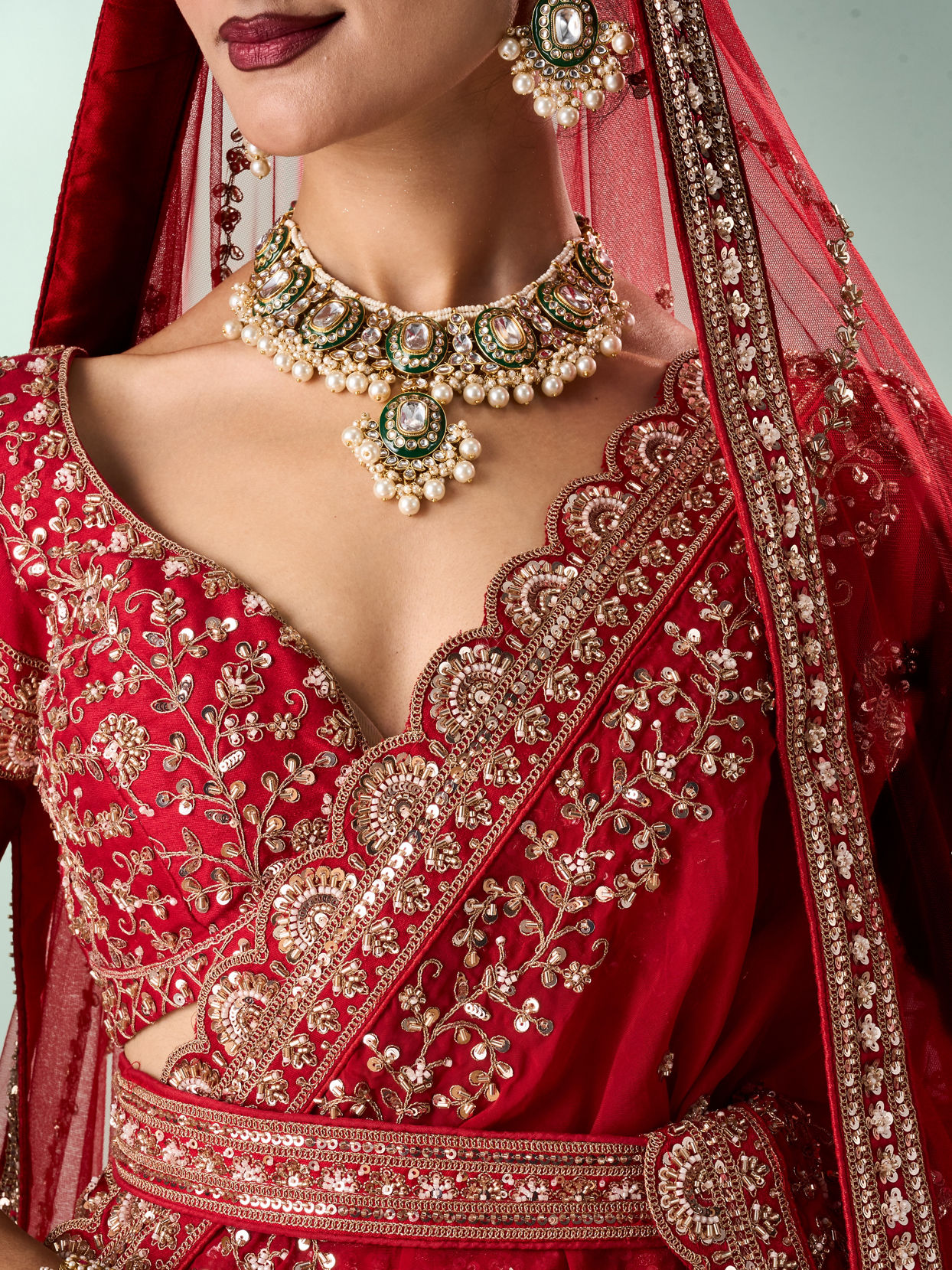 Mohey Women Red Silk Bridal Lehenga with Zari Work