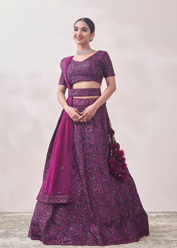 Mohey Women Windsor Wine Sequined Cocktail Lehenga