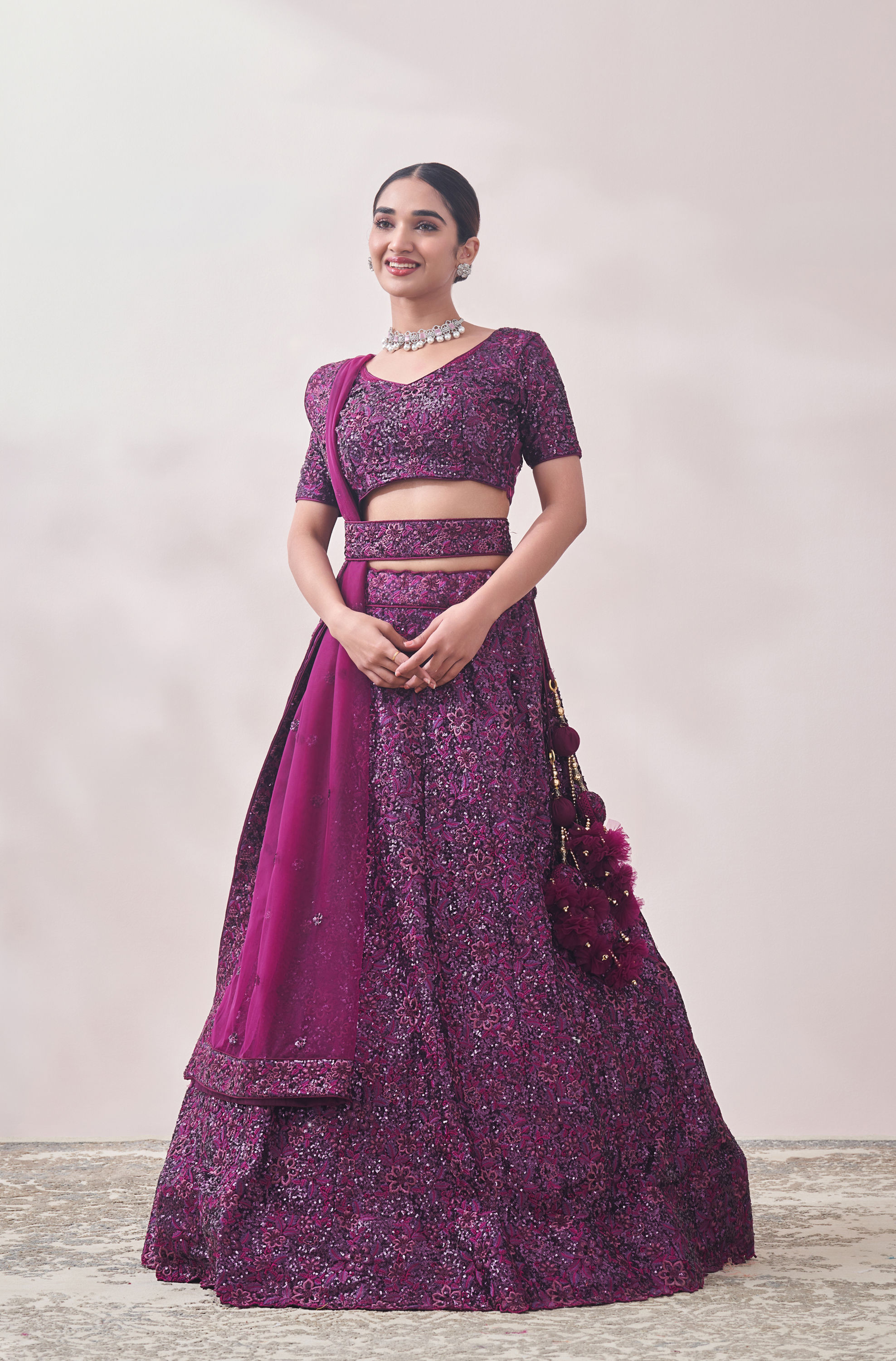 Mohey Women Windsor Wine Sequined Cocktail Lehenga