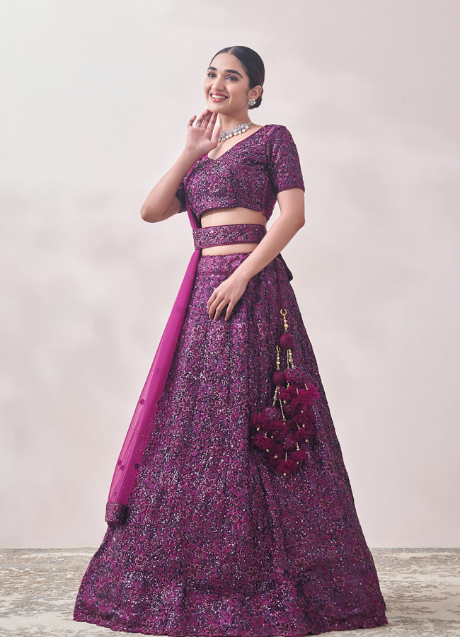 Windsor Wine Sequined Cocktail Lehenga image number 2