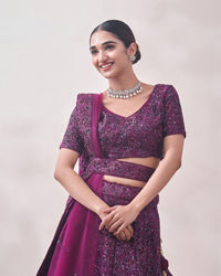 Mohey Women Windsor Wine Sequined Cocktail Lehenga