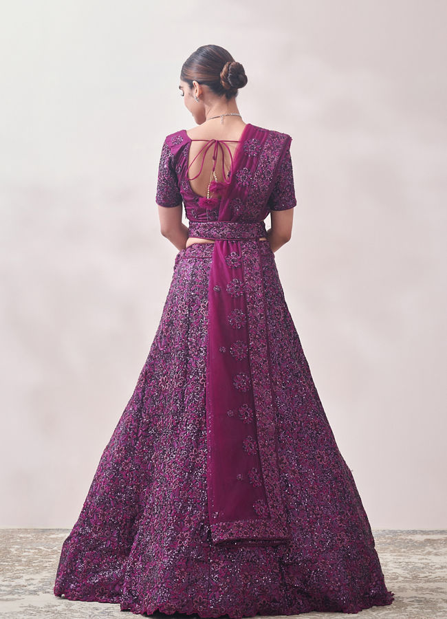 Mohey Women Windsor Wine Sequined Cocktail Lehenga