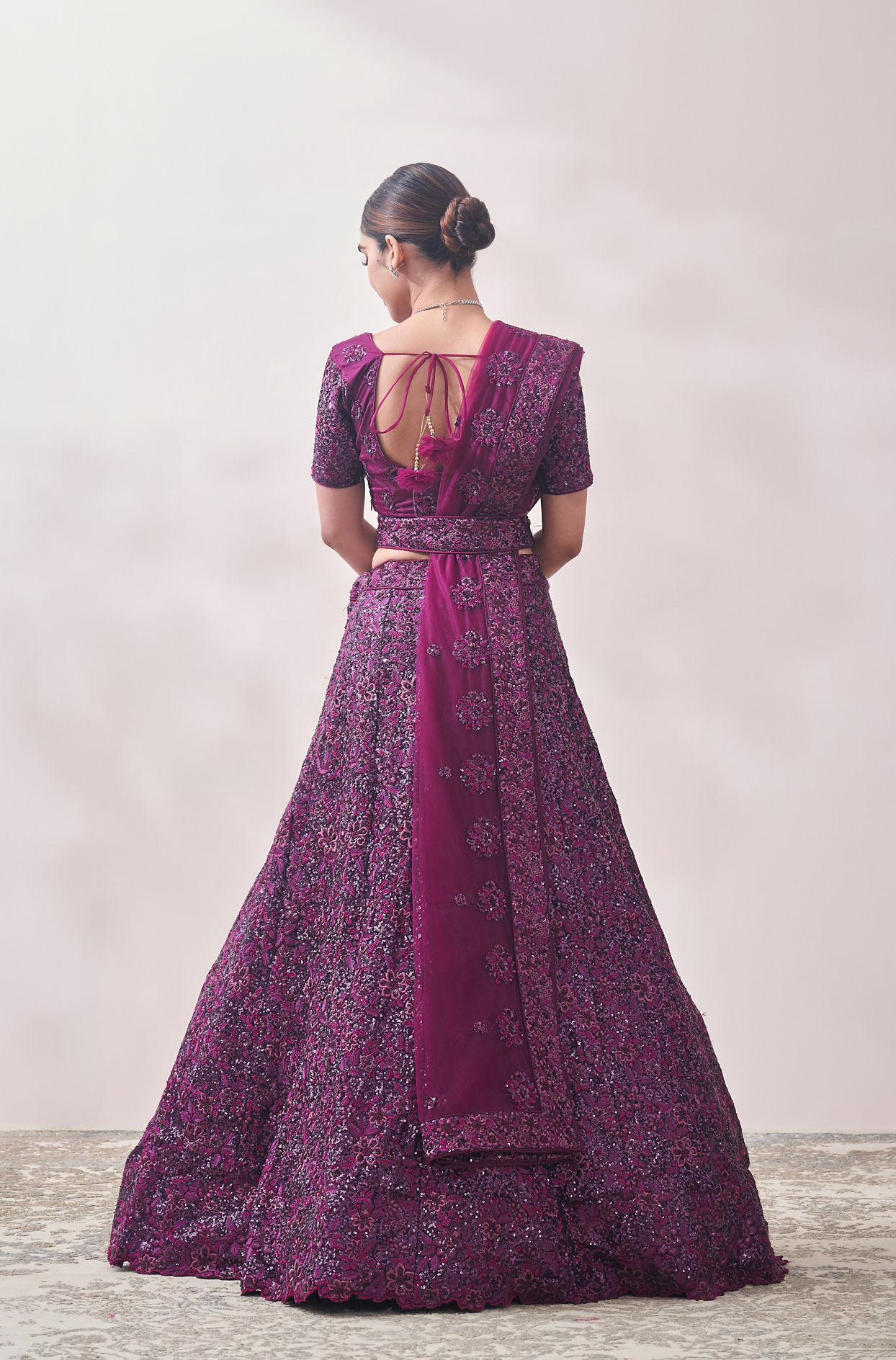 Mohey Women Windsor Wine Sequined Cocktail Lehenga