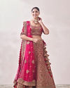 alt message - Mohey Women Aurora Red Floral and Paisley Patterned Bridal Lehenga image number 0