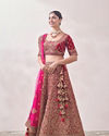 Aurora Red Floral and Paisley Patterned Bridal Lehenga image number 2