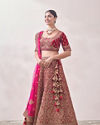Mohey Women Aurora Red Floral and Paisley Patterned Bridal Lehenga