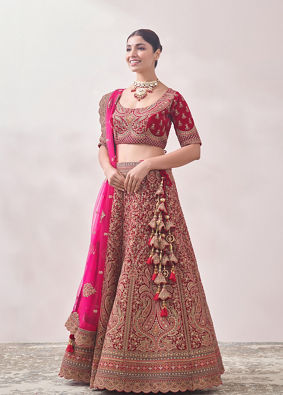 Aurora Red Floral and Paisley Patterned Bridal Lehenga image number 2