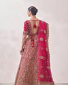 Mohey Women Aurora Red Floral and Paisley Patterned Bridal Lehenga
