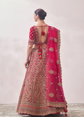 Aurora Red Floral and Paisley Patterned Bridal Lehenga image number 3
