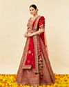 Mohey Women Rose Red Bel Buti Embroidered Bridal Lehenga