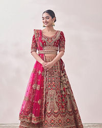 Mohey Women Rani Pink Embellished Bridal Lehenga