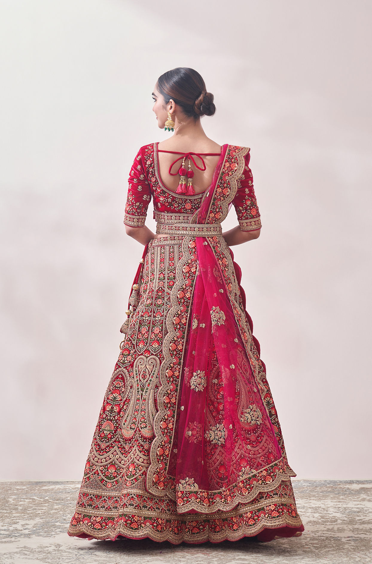 Patterned Red Bridal Lehenga Blouse with Pearl And Zari Work LLCV110206